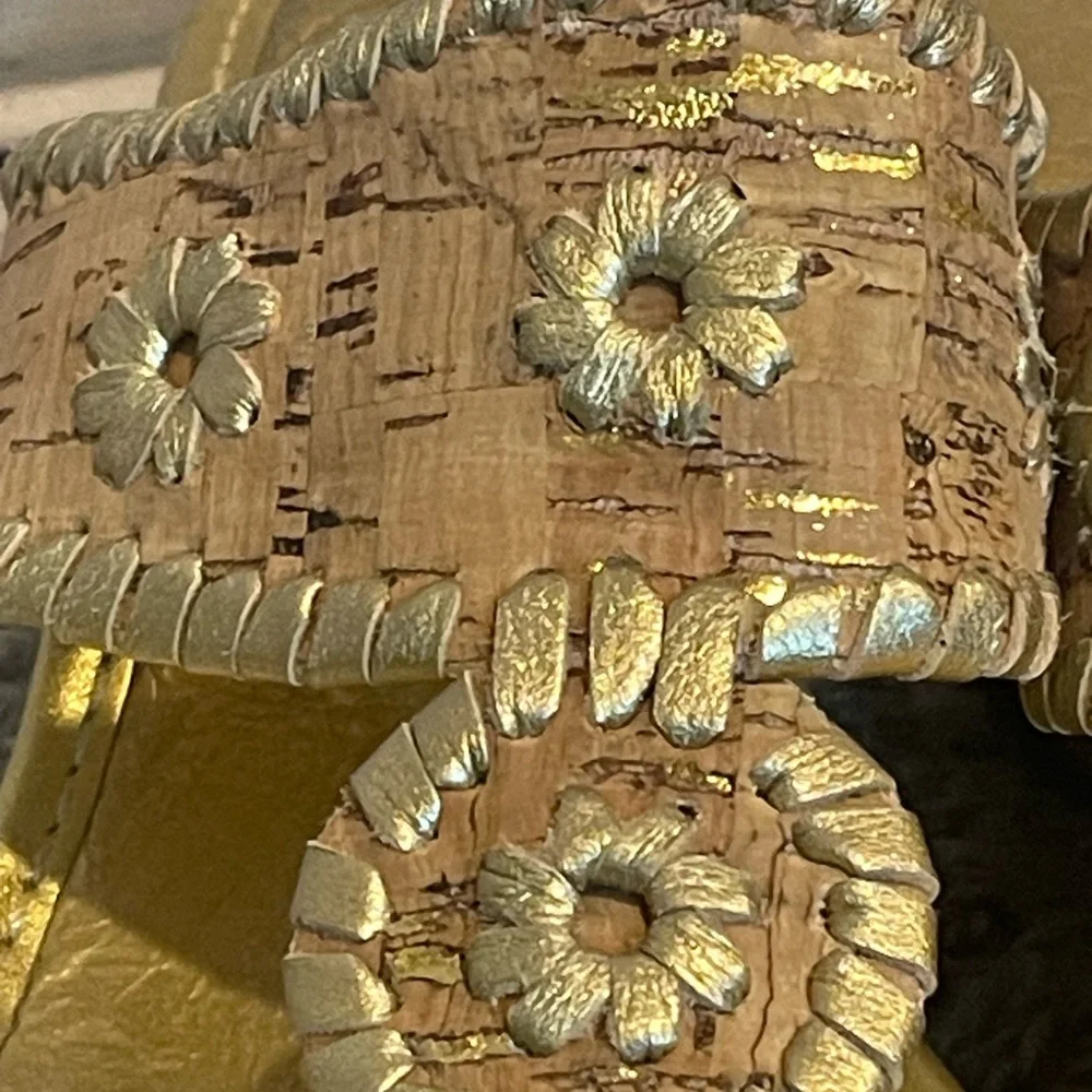 Gold Cork Wedge Thong Sandals - Women's Metallic Gold